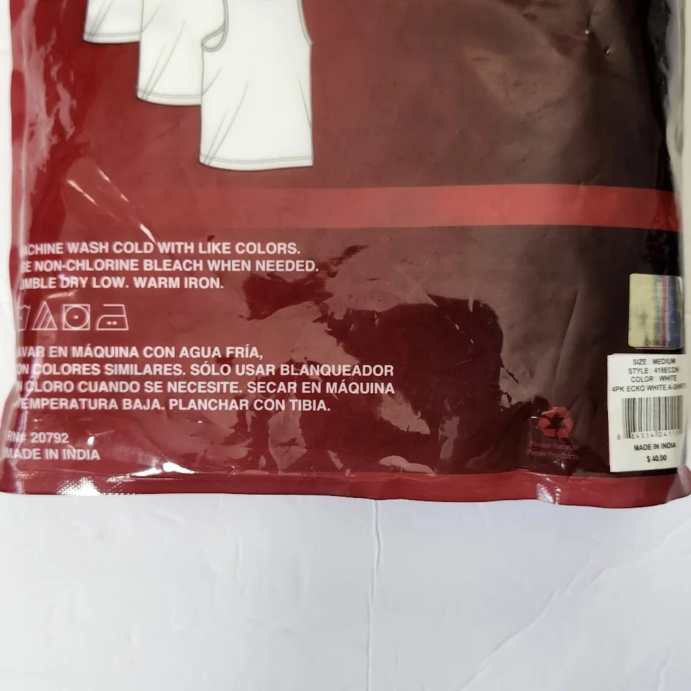 Ecko Mens Ribbed White A Shirts Medium 4 Pack Athletic Undershirt Muscle Shirt